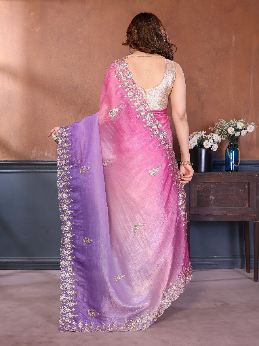 Pink Silk Blend Embroidery Wedding Reception Party Festival Casual Heavy Border Sarees