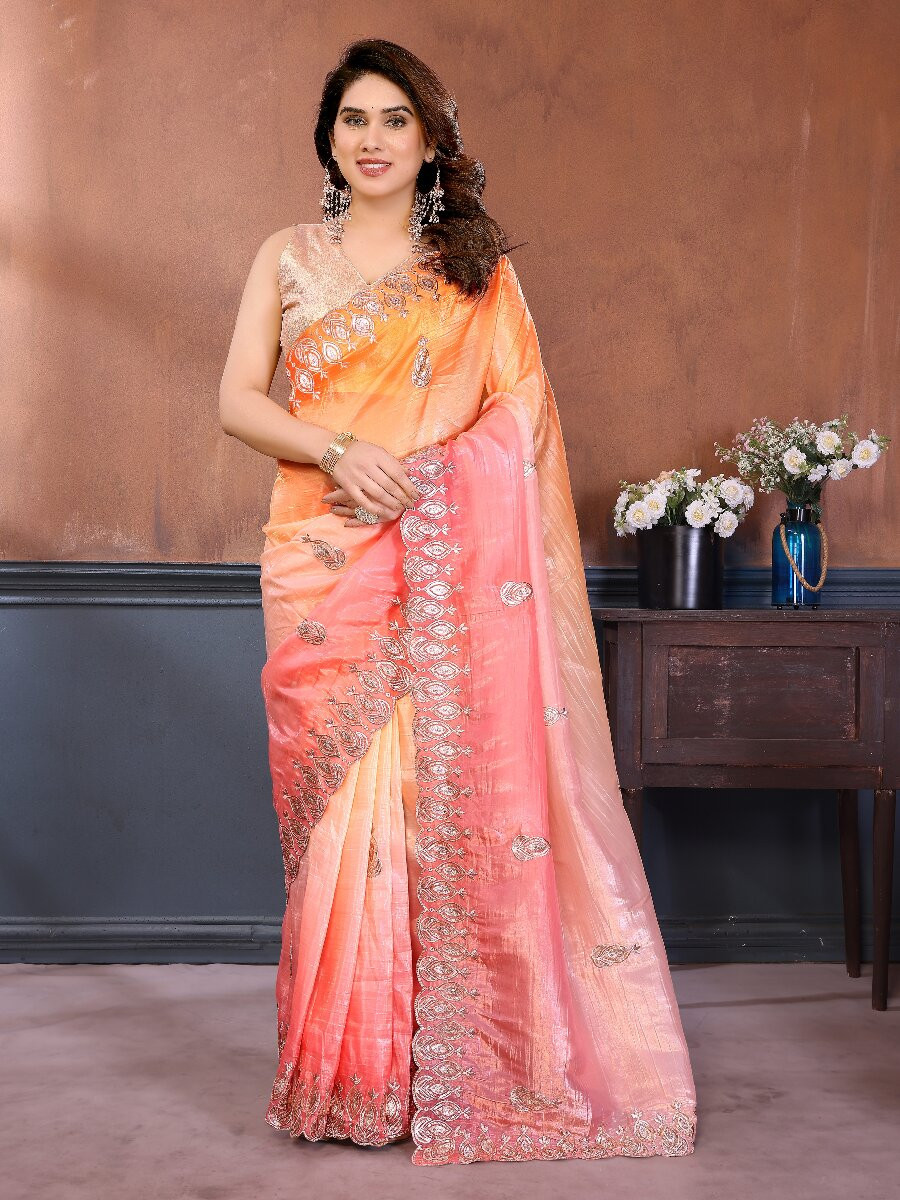 Pink Silk Blend Embroidery Wedding Reception Party Festival Casual Heavy Border Sarees