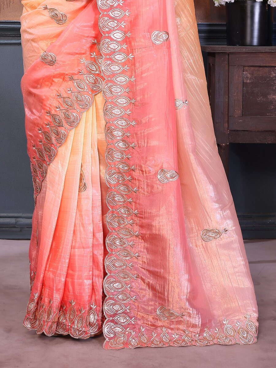 Pink Silk Blend Embroidery Wedding Reception Party Festival Casual Heavy Border Sarees