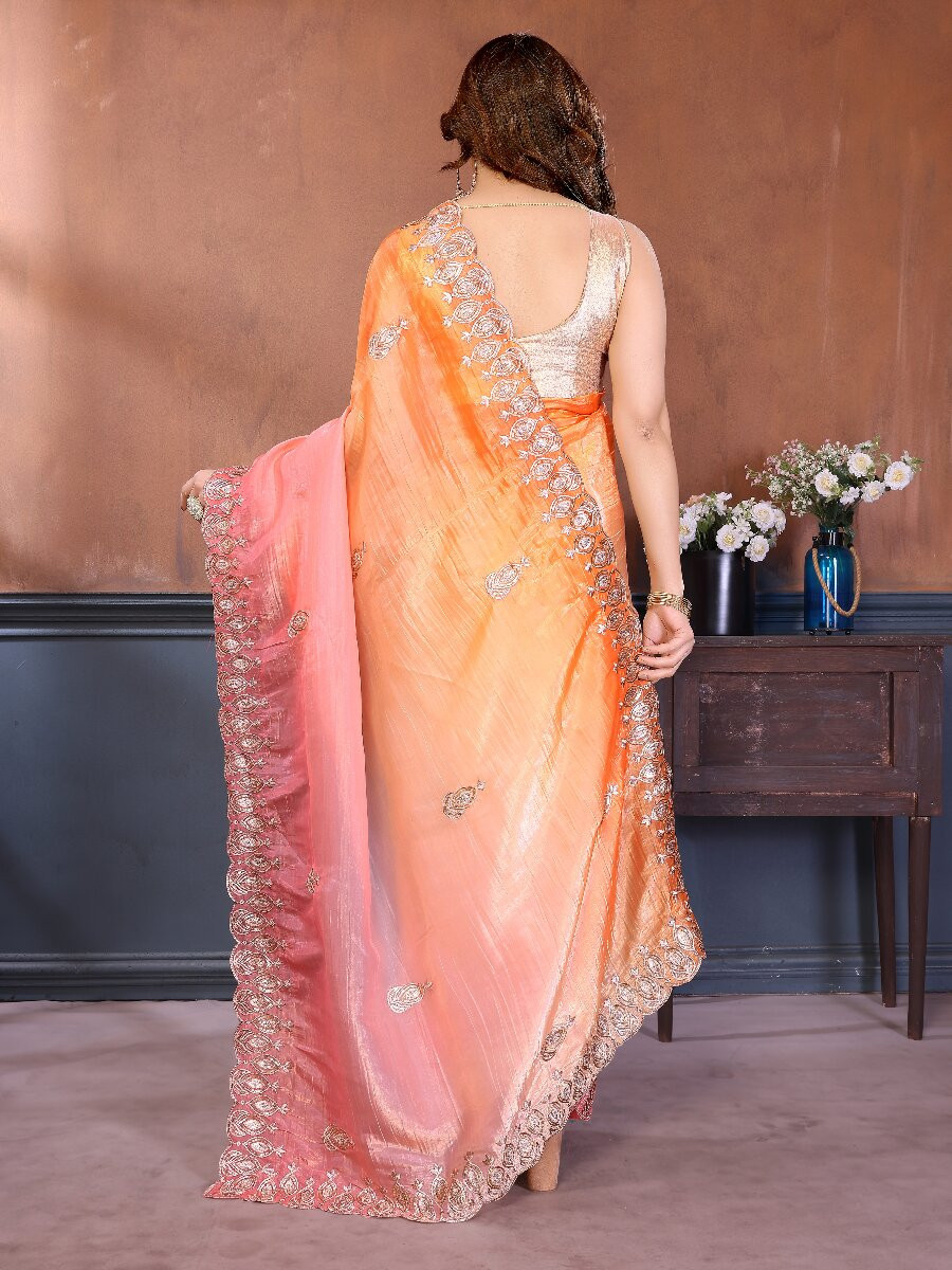 Pink Silk Blend Embroidery Wedding Reception Party Festival Casual Heavy Border Sarees