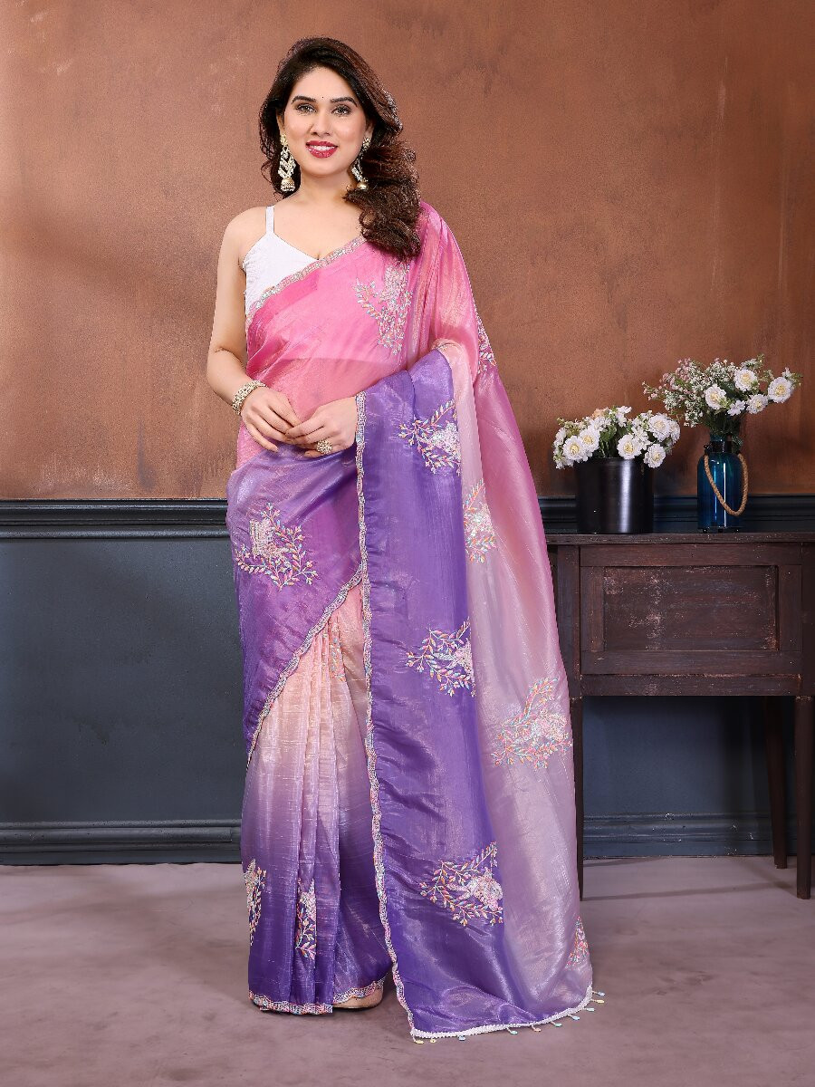 Pink Silk Blend Embroidery Wedding Reception Party Festival Casual Heavy Border Sarees