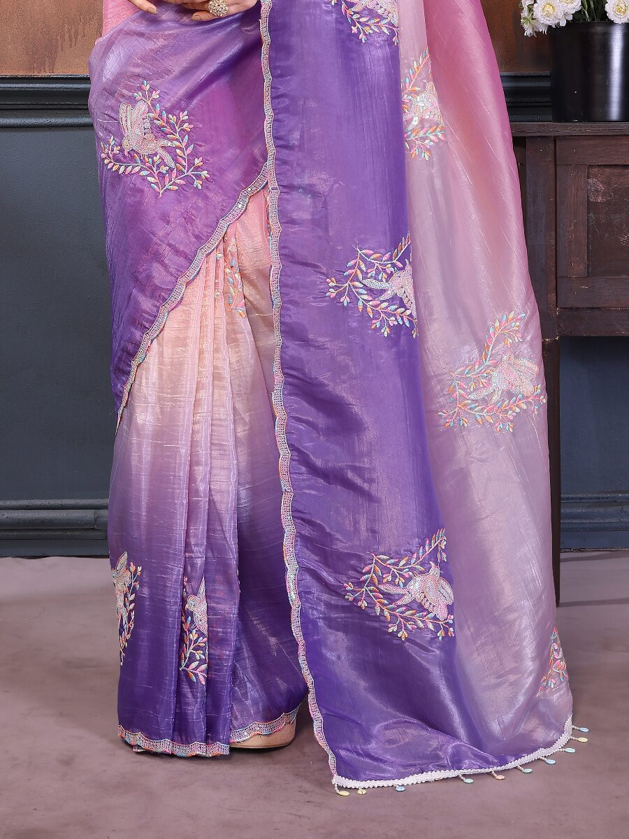 Pink Silk Blend Embroidery Wedding Reception Party Festival Casual Heavy Border Sarees