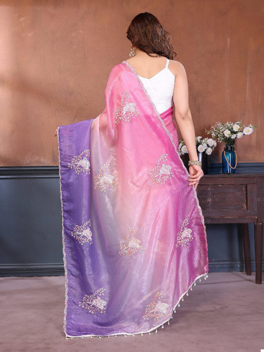 Pink Silk Blend Embroidery Wedding Reception Party Festival Casual Heavy Border Sarees