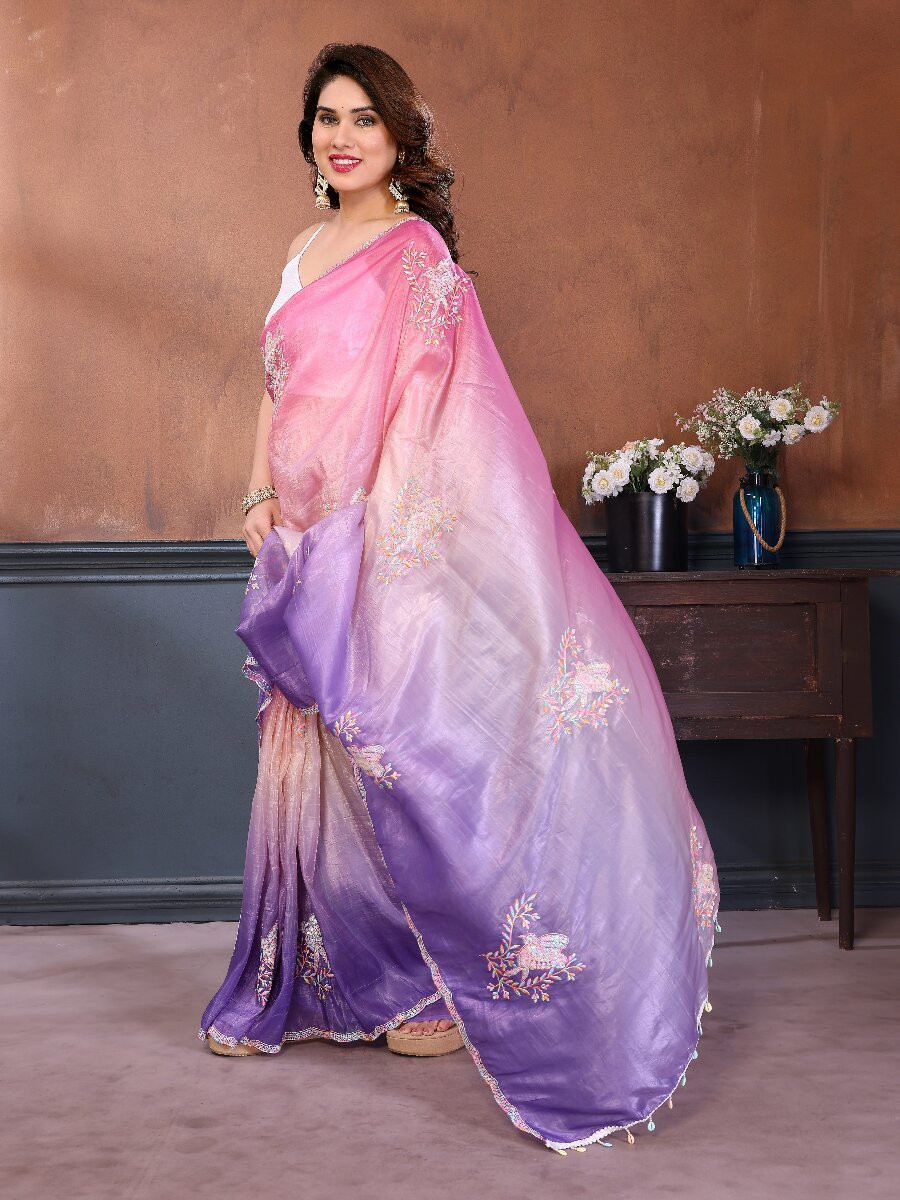 Pink Silk Blend Embroidery Wedding Reception Party Festival Casual Heavy Border Sarees