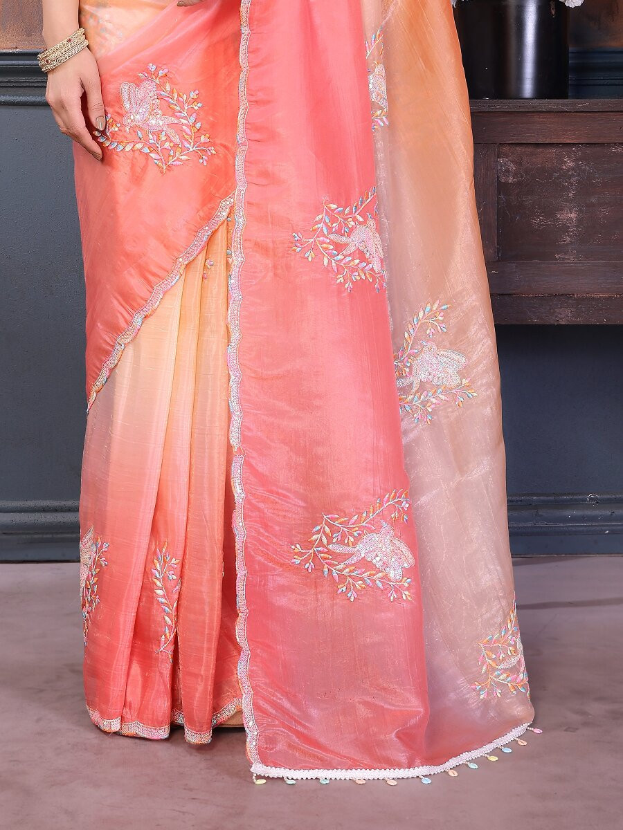 Pink Silk Blend Embroidery Wedding Reception Party Festival Casual Heavy Border Sarees