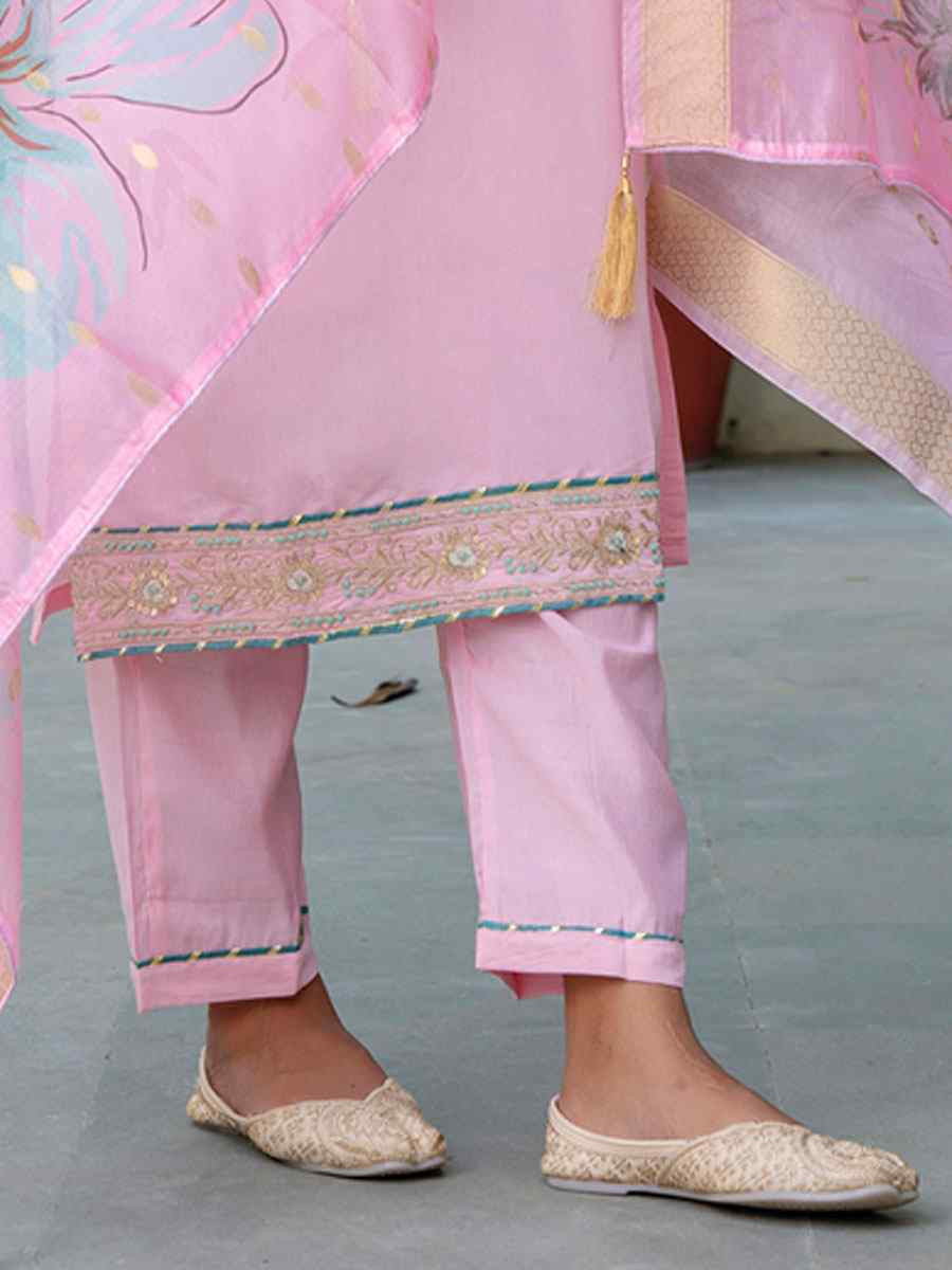 Pink Silk Blend Handwoven Party Wedding Festival Casual Ready Pant Salwar Kameez