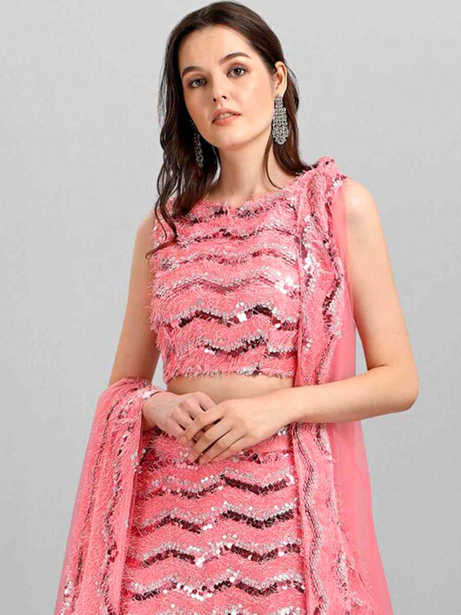 Pink Silk Blend Sequins Party Wear Circular Lehenga Choli
