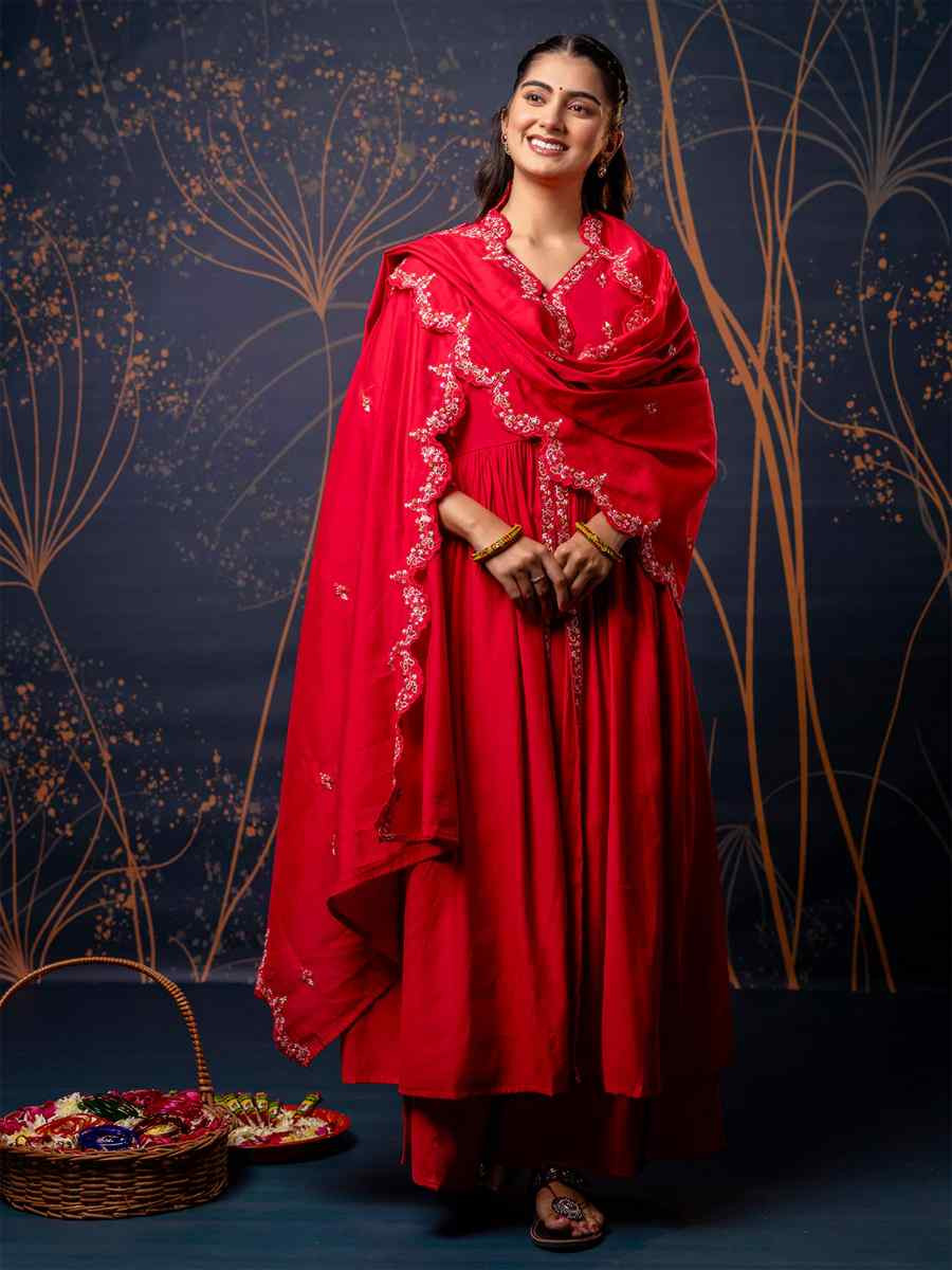 Pink Silk BlendEmbroidered Casual Festival Ready Palazzo Pant Salwar Kameez