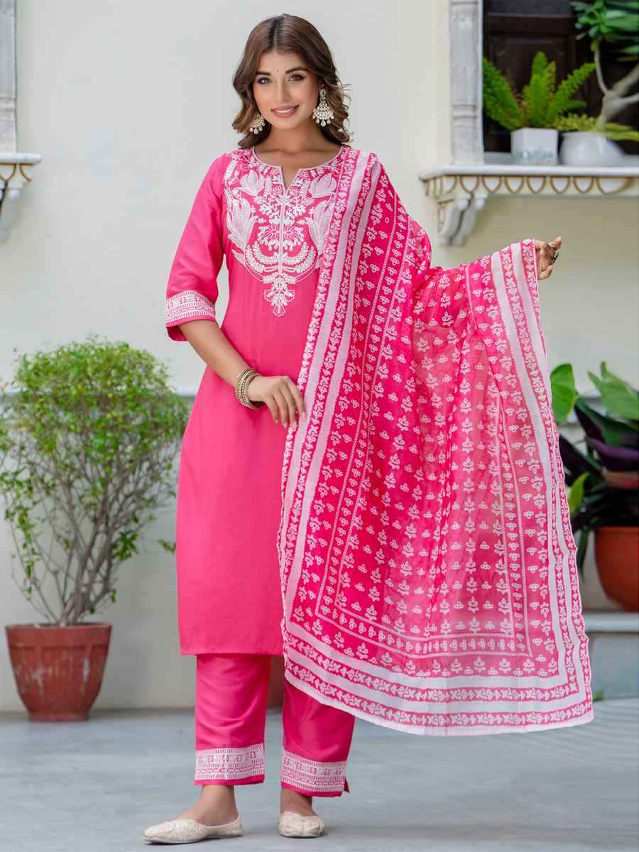 Pink Silk BlendEmbroidered Festival Casual Ready Pant Salwar Kameez
