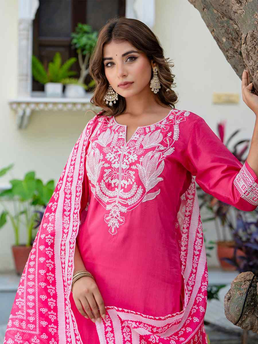 Pink Silk BlendEmbroidered Festival Casual Ready Pant Salwar Kameez