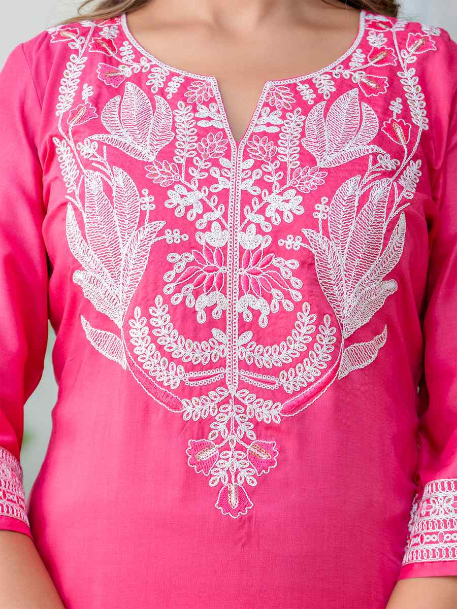 Pink Silk BlendEmbroidered Festival Casual Ready Pant Salwar Kameez