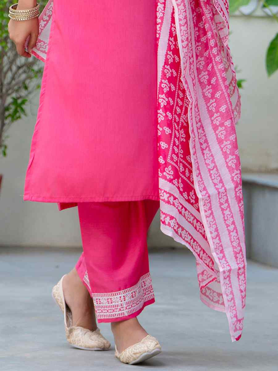 Pink Silk BlendEmbroidered Festival Casual Ready Pant Salwar Kameez