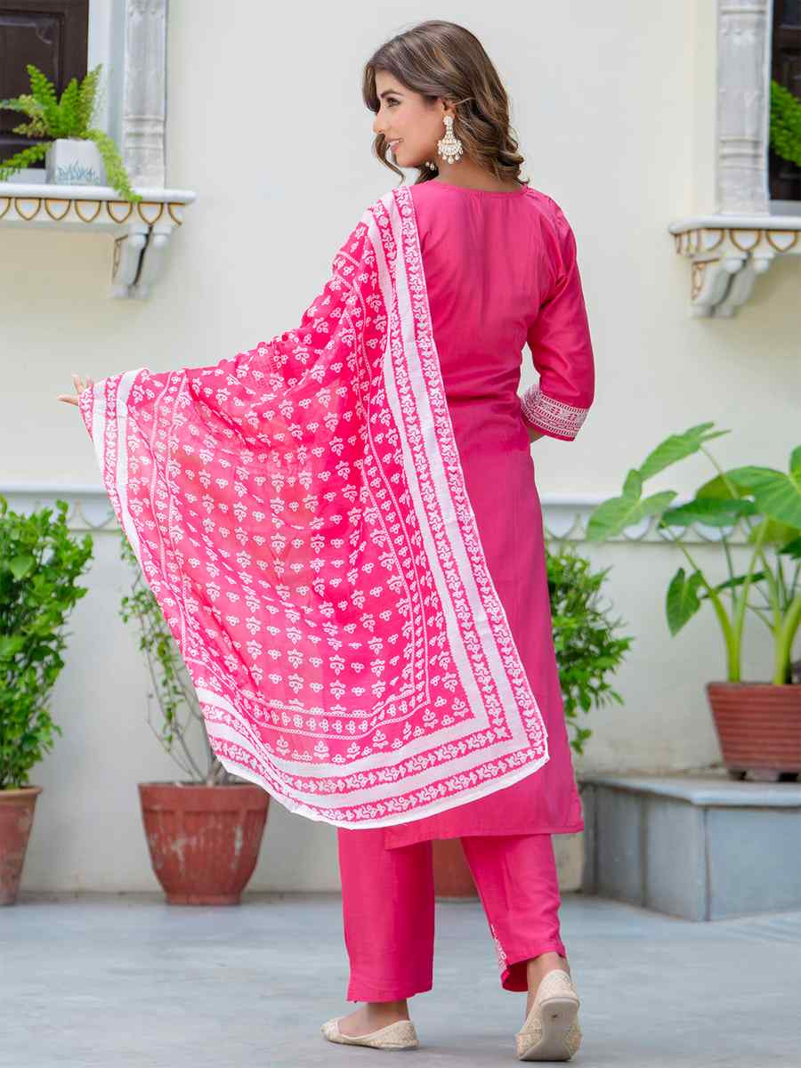 Pink Silk BlendEmbroidered Festival Casual Ready Pant Salwar Kameez