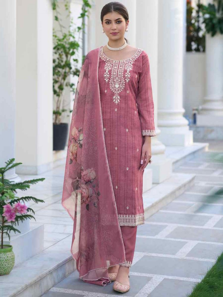 Pink Silk Cotton Embroiderd Festival Casual Ready Pant Salwar Kameez