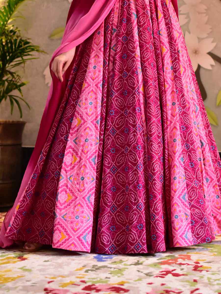 Pink Silk Cotton Printed Designer Festival Casual Anarkali Salwar Kameez
