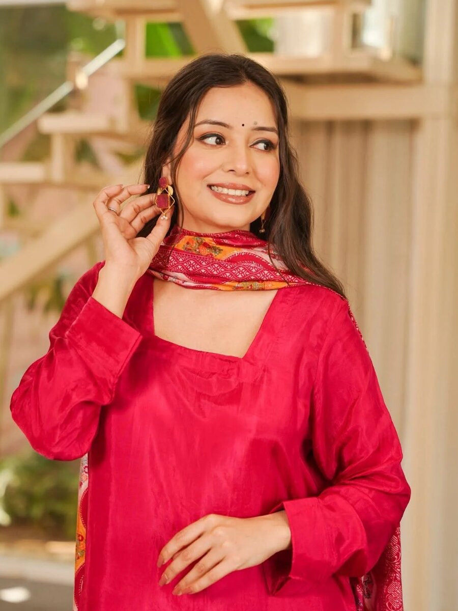 Pink Silk Crepe Printed Wedding Party Festival Casual Ready Palazzo Pant Salwar Kameez