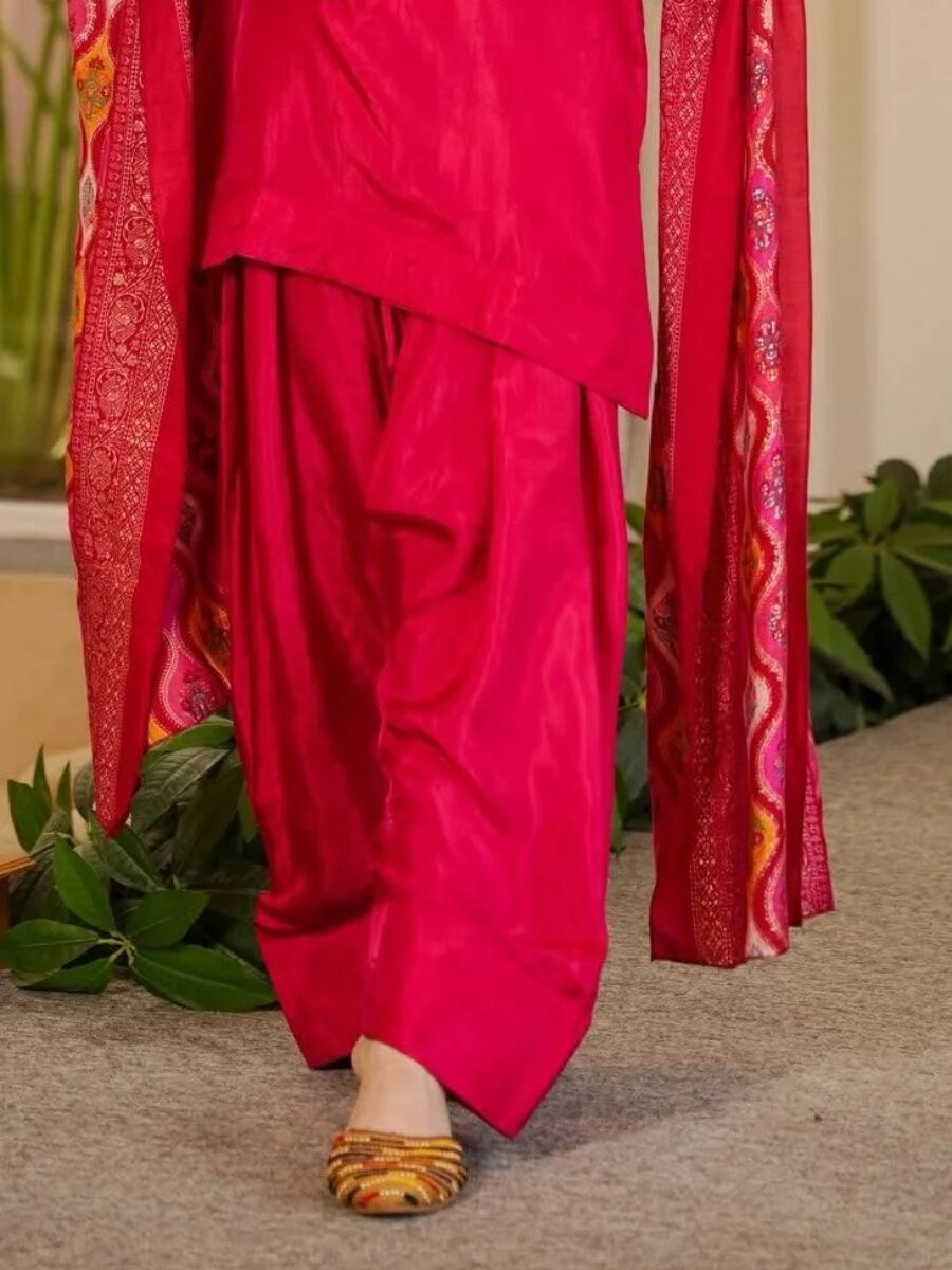 Pink Silk Crepe Printed Wedding Party Festival Casual Ready Palazzo Pant Salwar Kameez