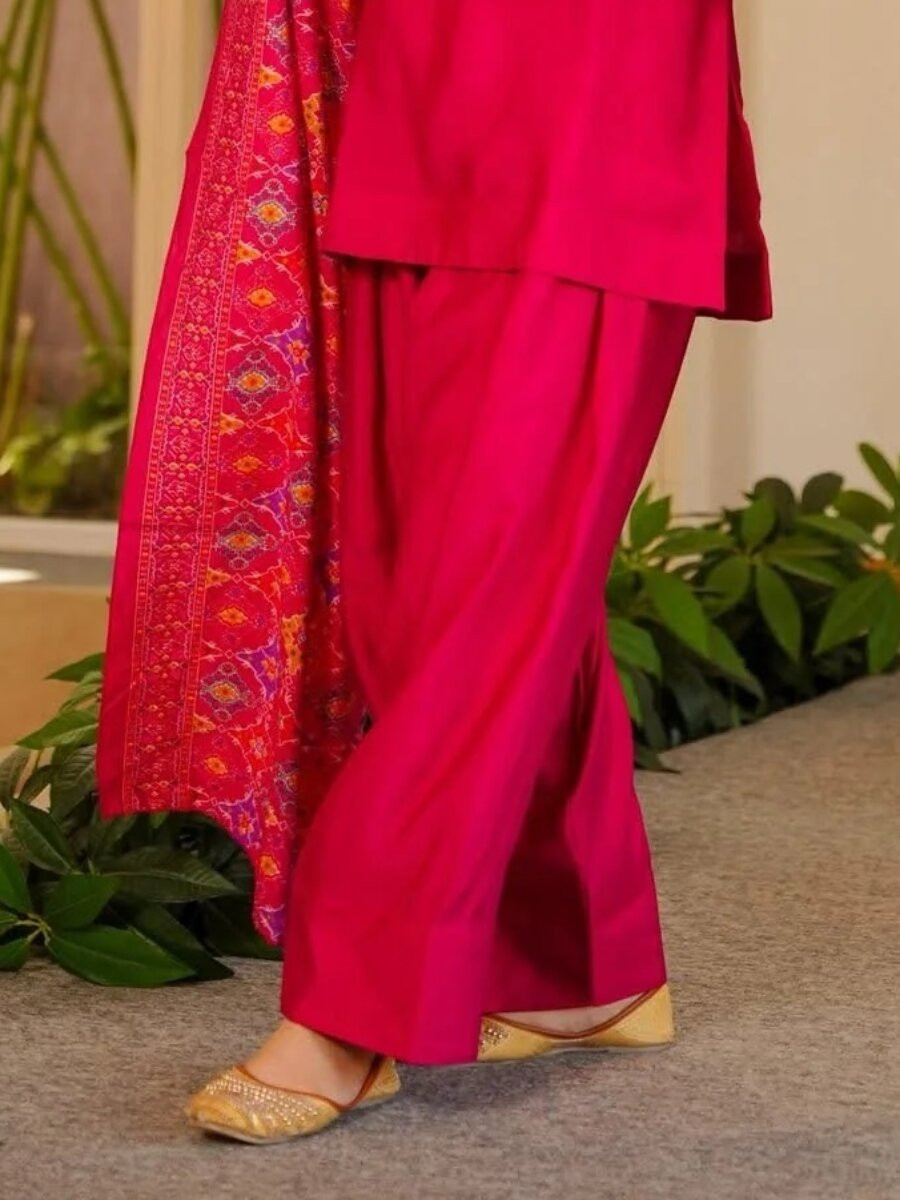 Pink Silk Crepe Printed Wedding Party Festival Casual Ready Palazzo Pant Salwar Kameez
