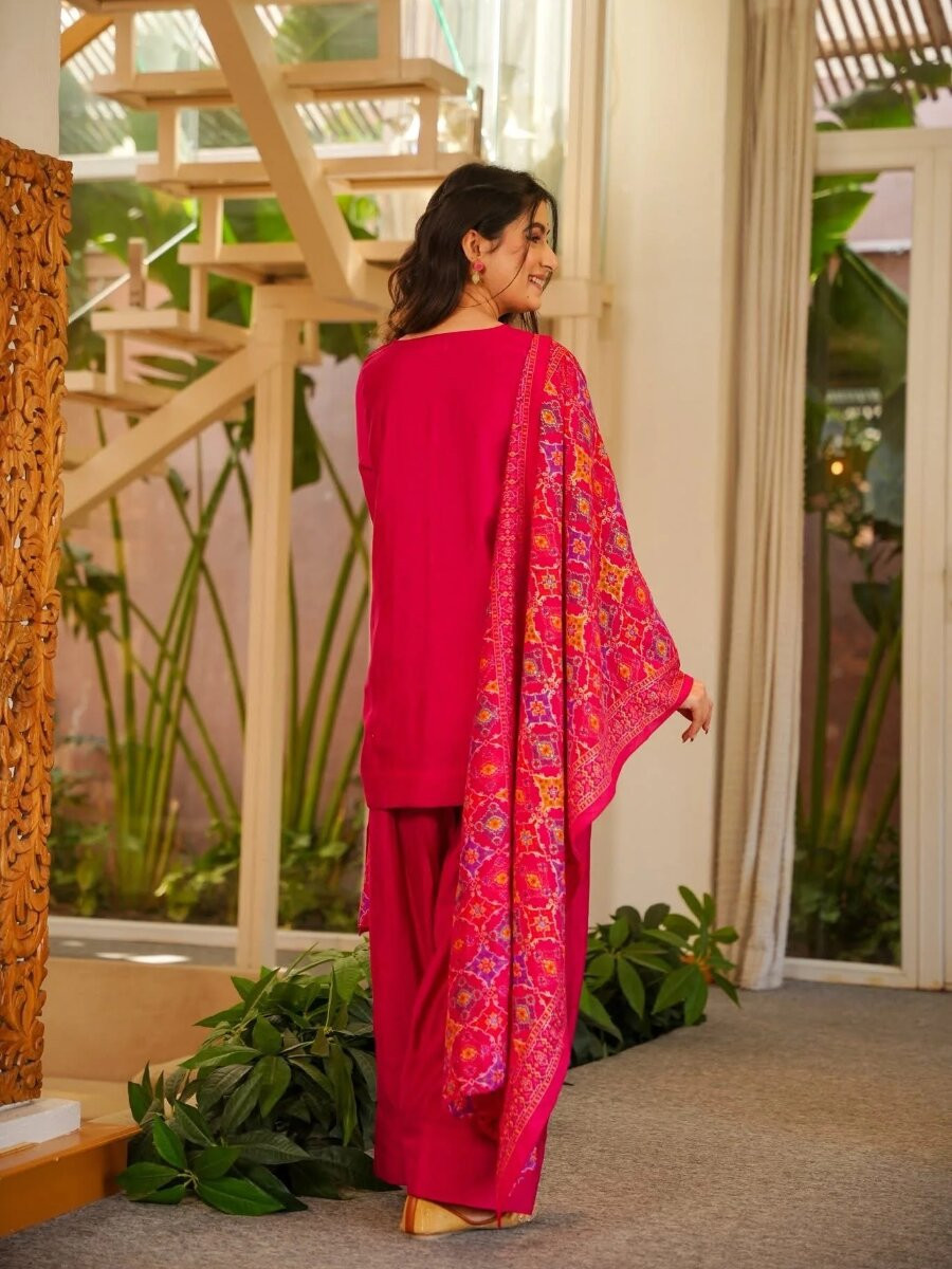 Pink Silk Crepe Printed Wedding Party Festival Casual Ready Palazzo Pant Salwar Kameez