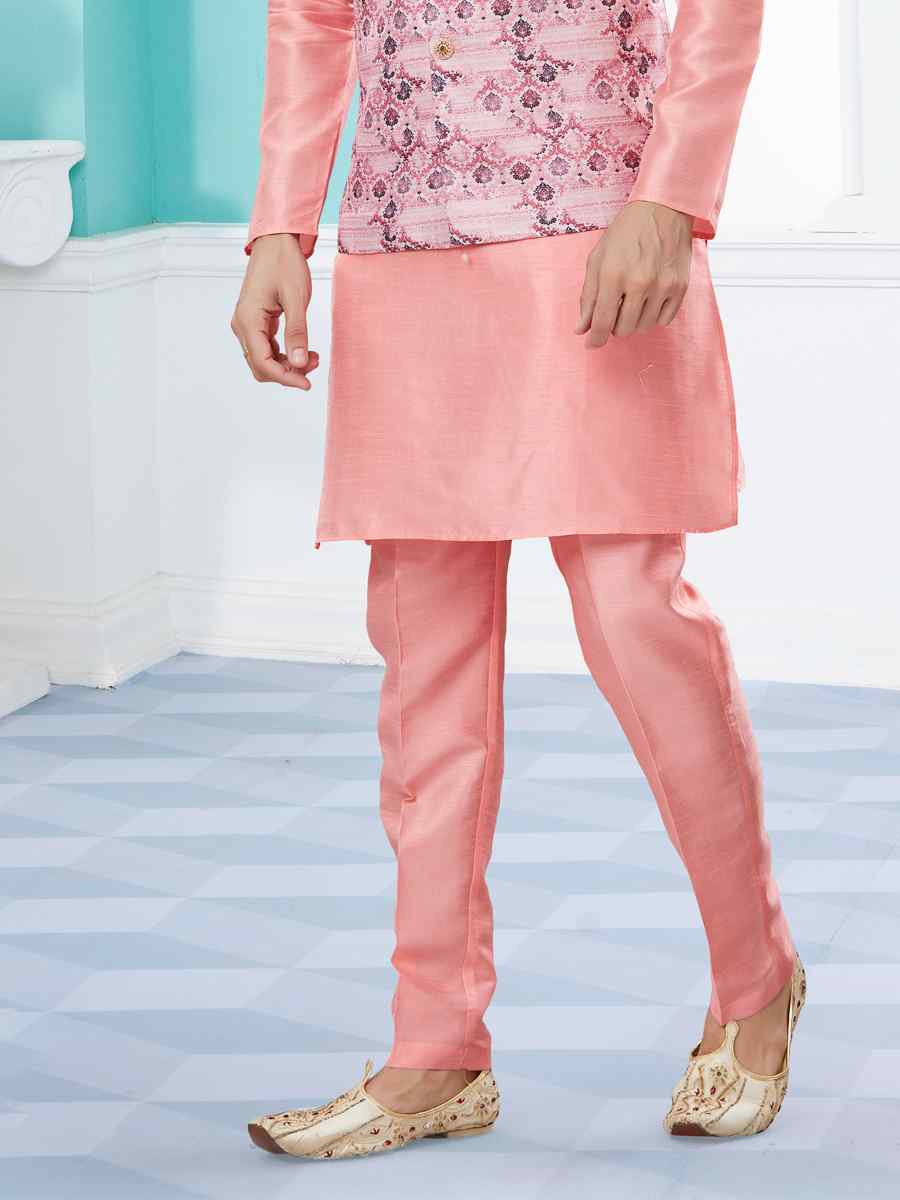 Pink Silk Dupion Printed Festival Party Kurta