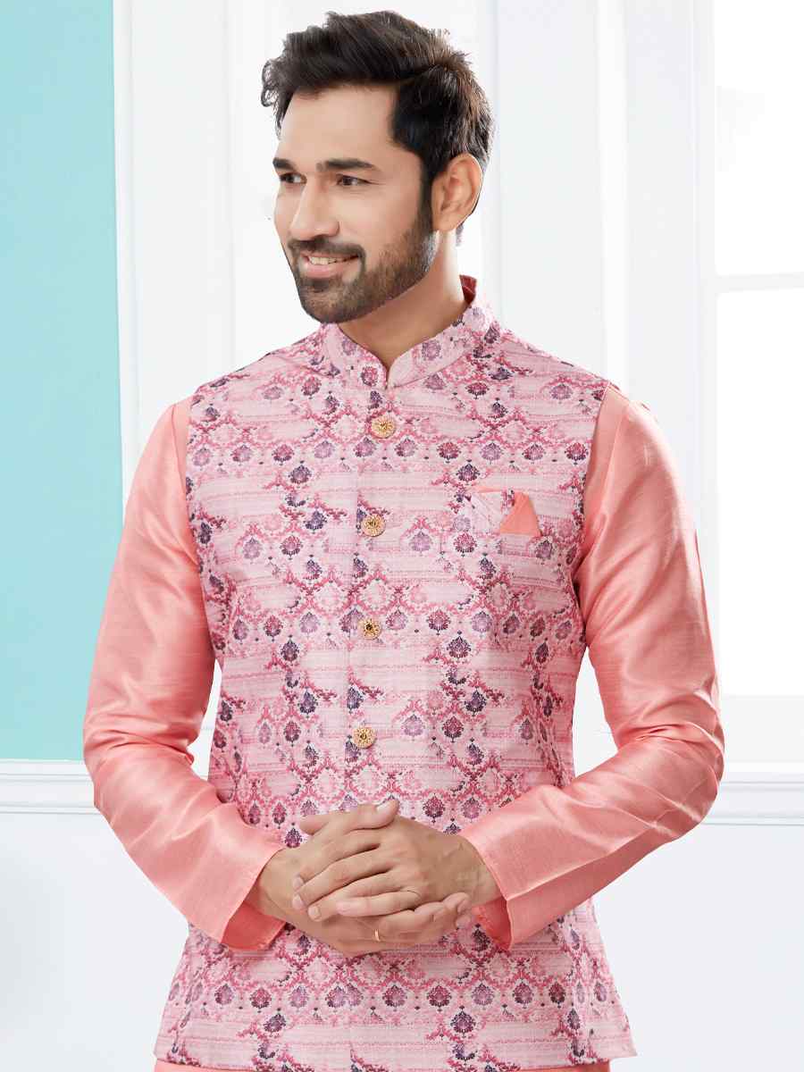 Pink Silk Dupion Printed Festival Party Kurta