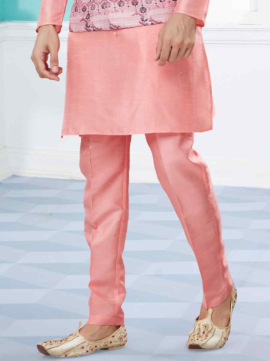 Pink Silk Dupion Woven Festival Party Kurta