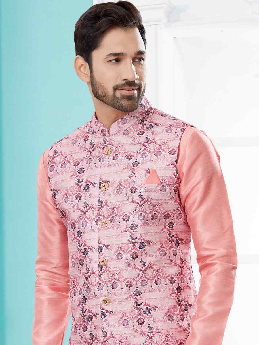 Pink Silk Dupion Woven Festival Party Kurta
