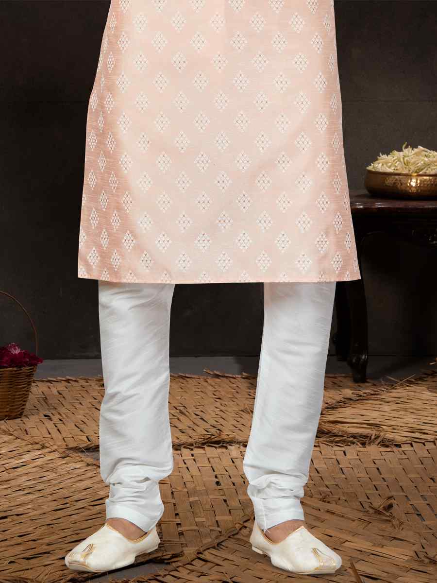 Pink Silk Dupion Woven Festival Wedding Kurta