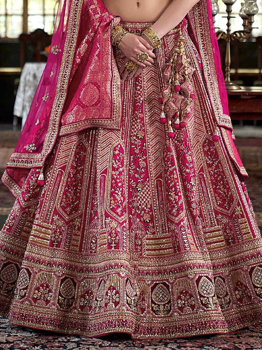 Pink Silk Embroidered Bridal Wedding Reception Festival Heavy Border Lehenga Choli