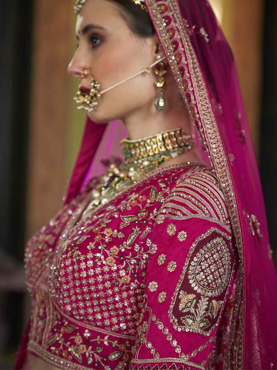 Pink Silk Embroidered Bridal Wedding Reception Festival Heavy Border Lehenga Choli