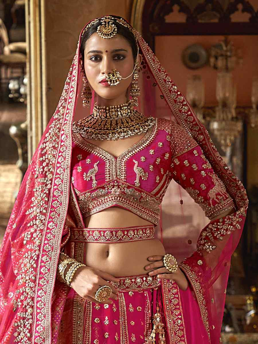 Pink Silk Embroidered Bridal Wedding Reception Festival Heavy Border Lehenga Choli