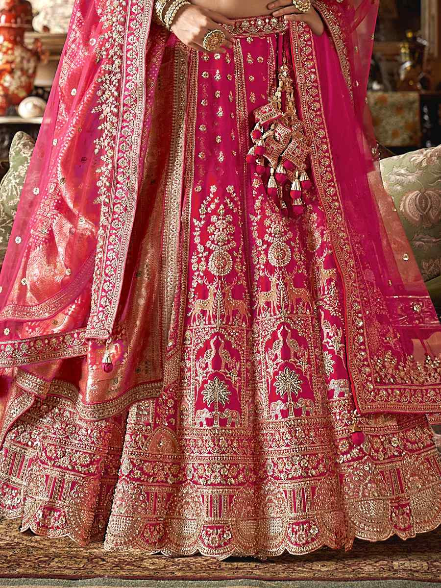 Pink Silk Embroidered Bridal Wedding Reception Festival Heavy Border Lehenga Choli