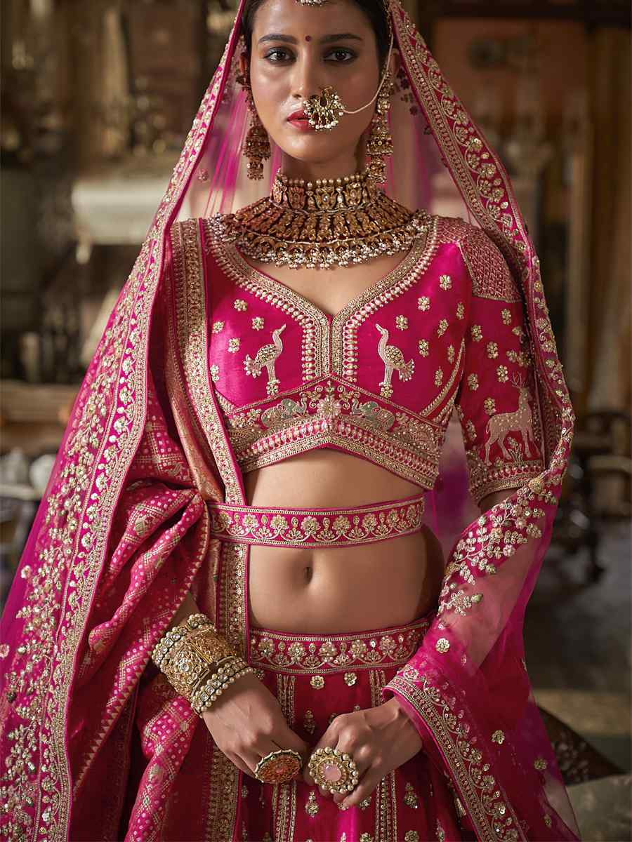 Pink Silk Embroidered Bridal Wedding Reception Festival Heavy Border Lehenga Choli