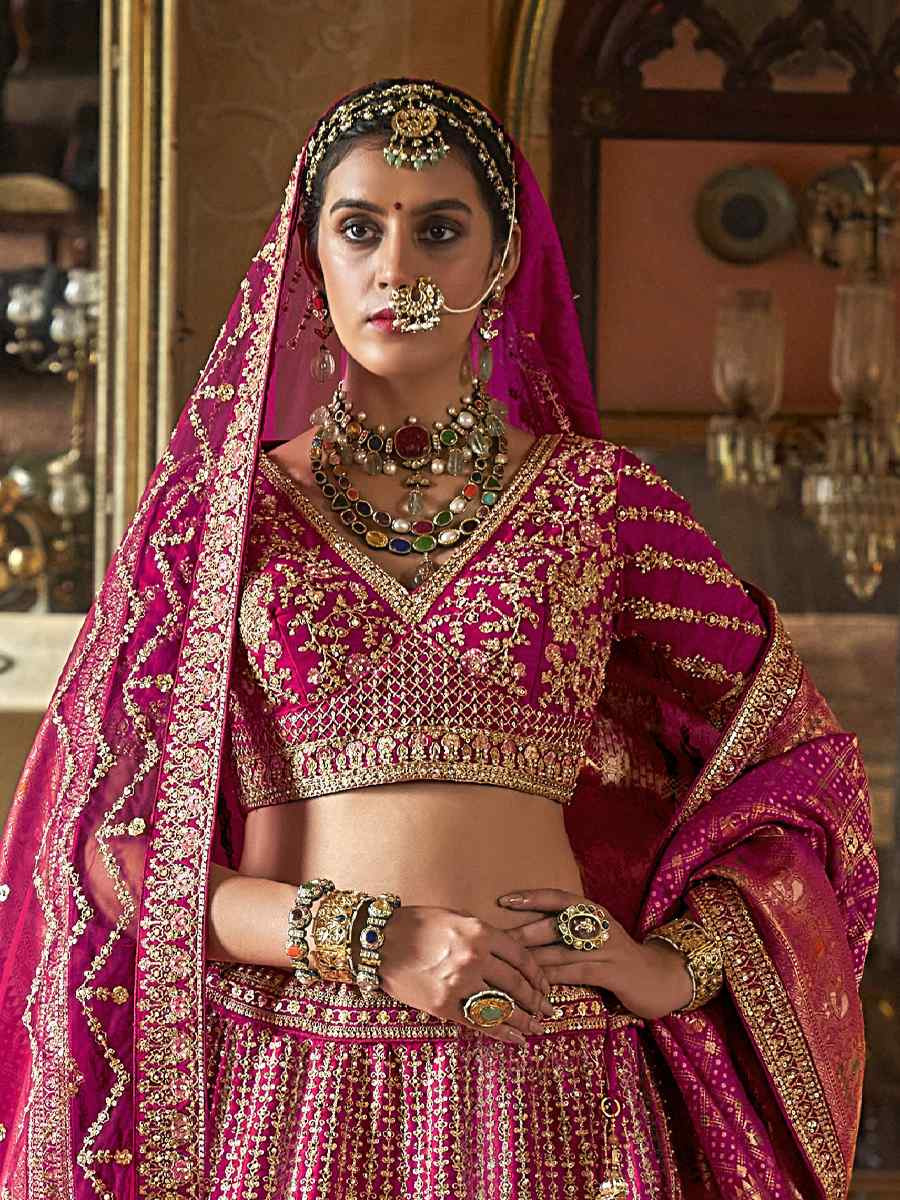 Pink Silk Embroidered Bridal Wedding Reception Festival Heavy Border Lehenga Choli
