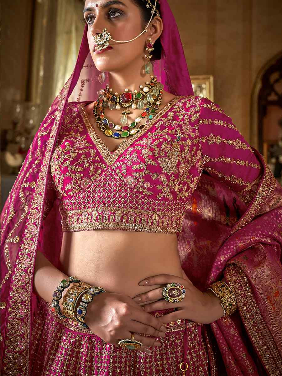 Pink Silk Embroidered Bridal Wedding Reception Festival Heavy Border Lehenga Choli