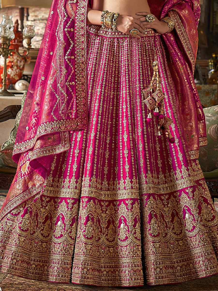 Pink Silk Embroidered Bridal Wedding Reception Festival Heavy Border Lehenga Choli