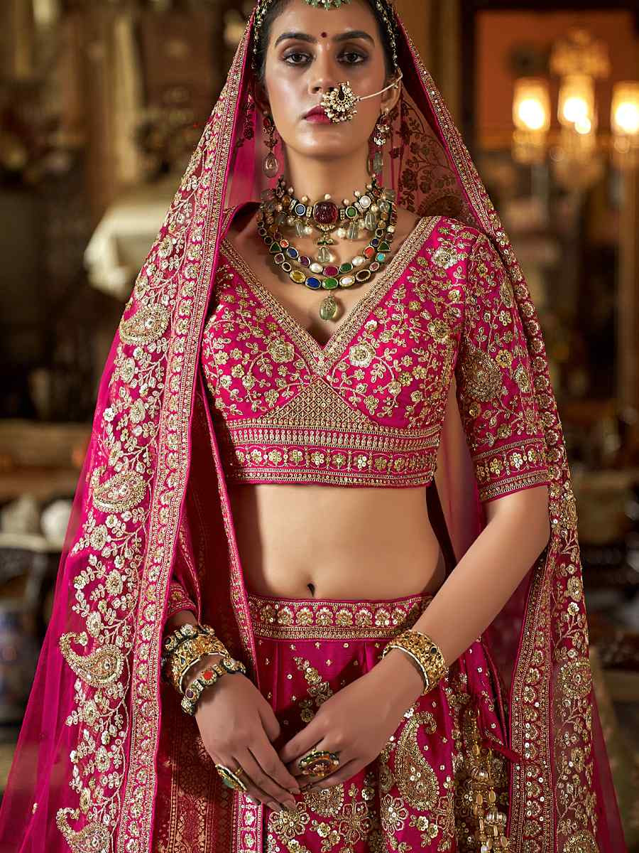 Pink Silk Embroidered Bridal Wedding Reception Festival Heavy Border Lehenga Choli