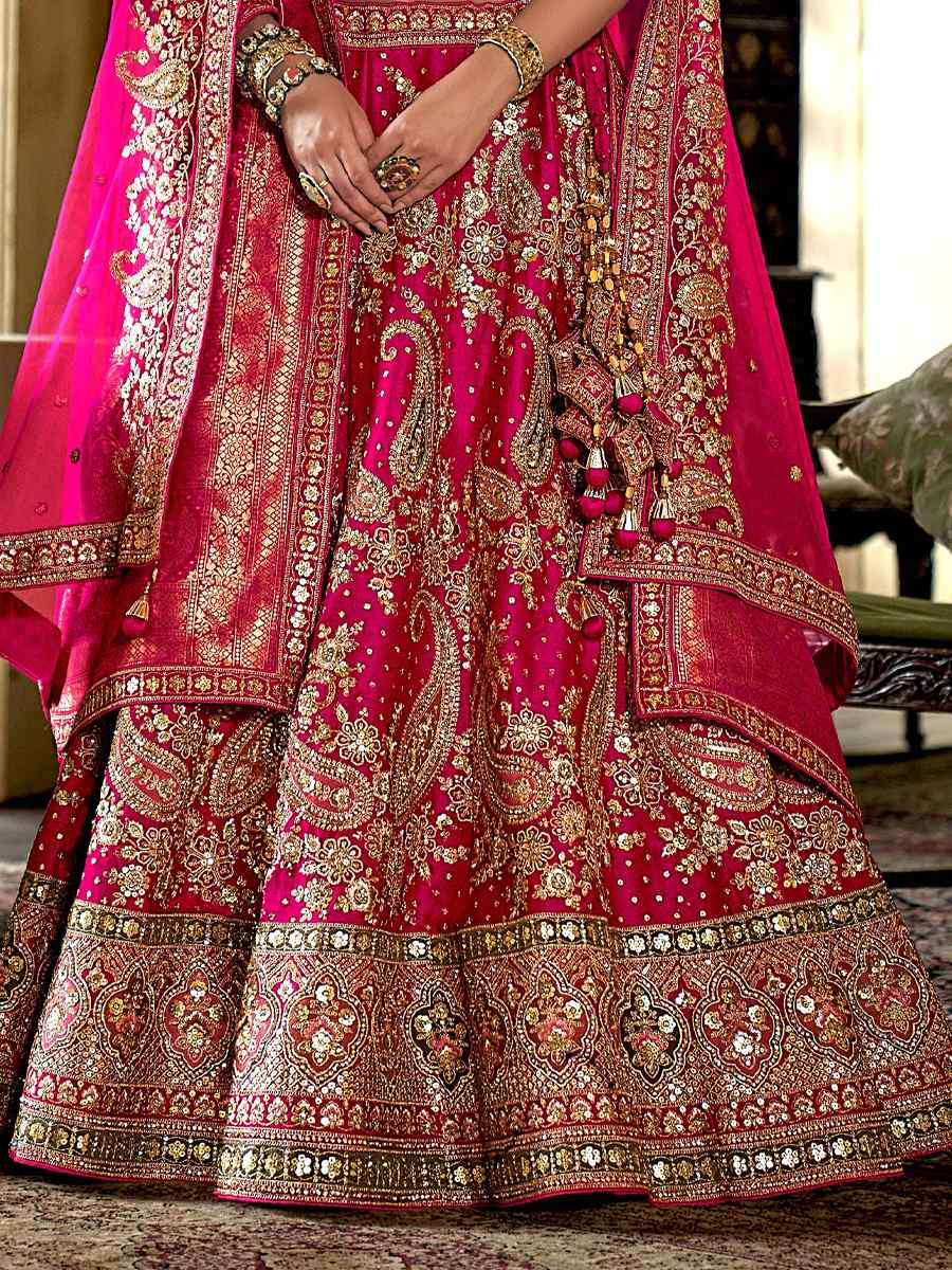 Pink Silk Embroidered Bridal Wedding Reception Festival Heavy Border Lehenga Choli