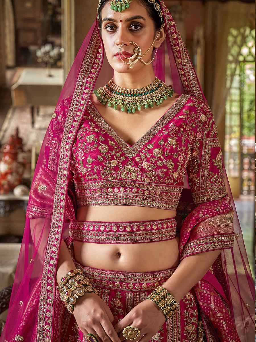 Pink Silk Embroidered Bridal Wedding Reception Festival Heavy Border Lehenga Choli