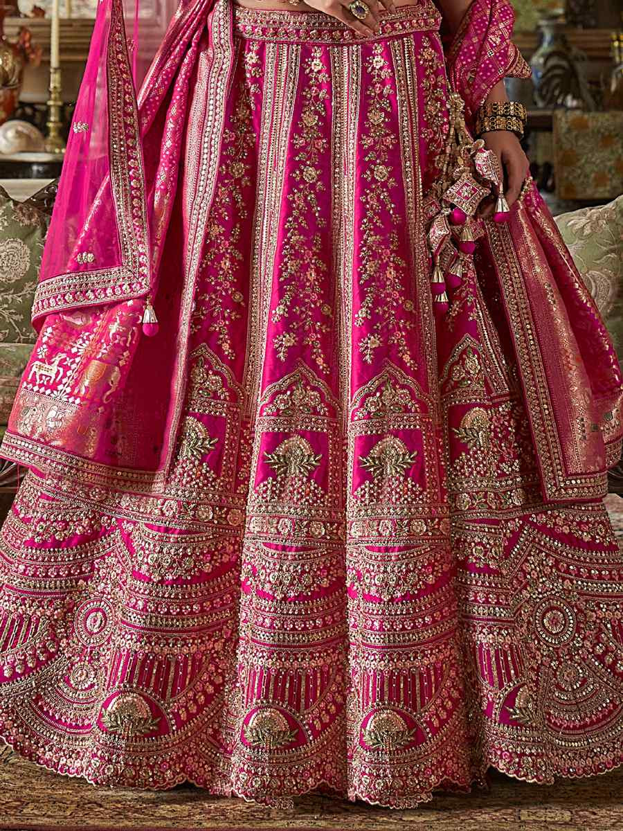 Pink Silk Embroidered Bridal Wedding Reception Festival Heavy Border Lehenga Choli