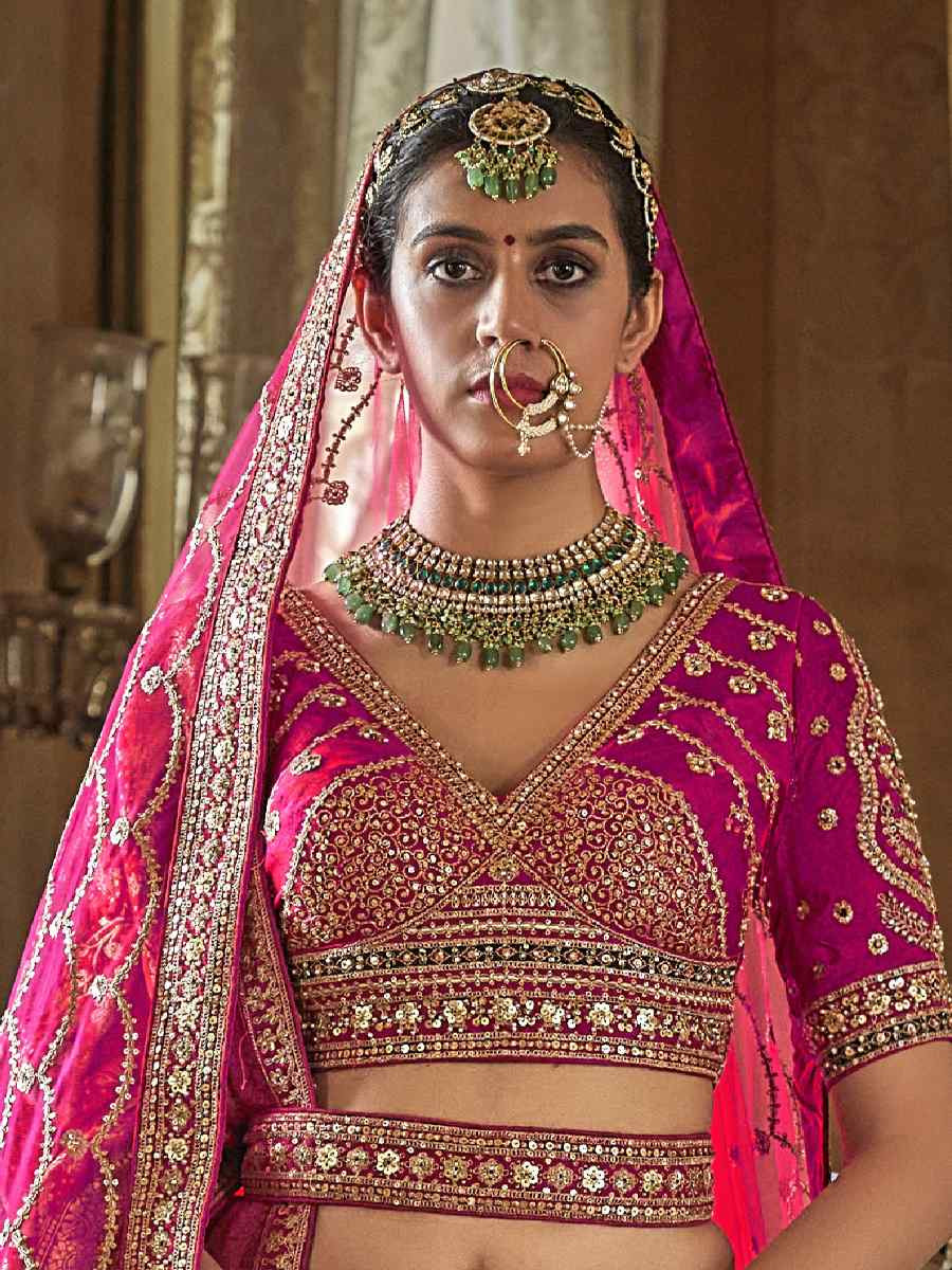 Pink Silk Embroidered Bridal Wedding Reception Festival Heavy Border Lehenga Choli