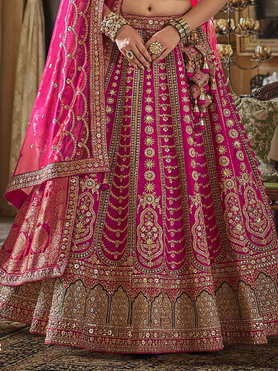 Pink Silk Embroidered Bridal Wedding Reception Festival Heavy Border Lehenga Choli
