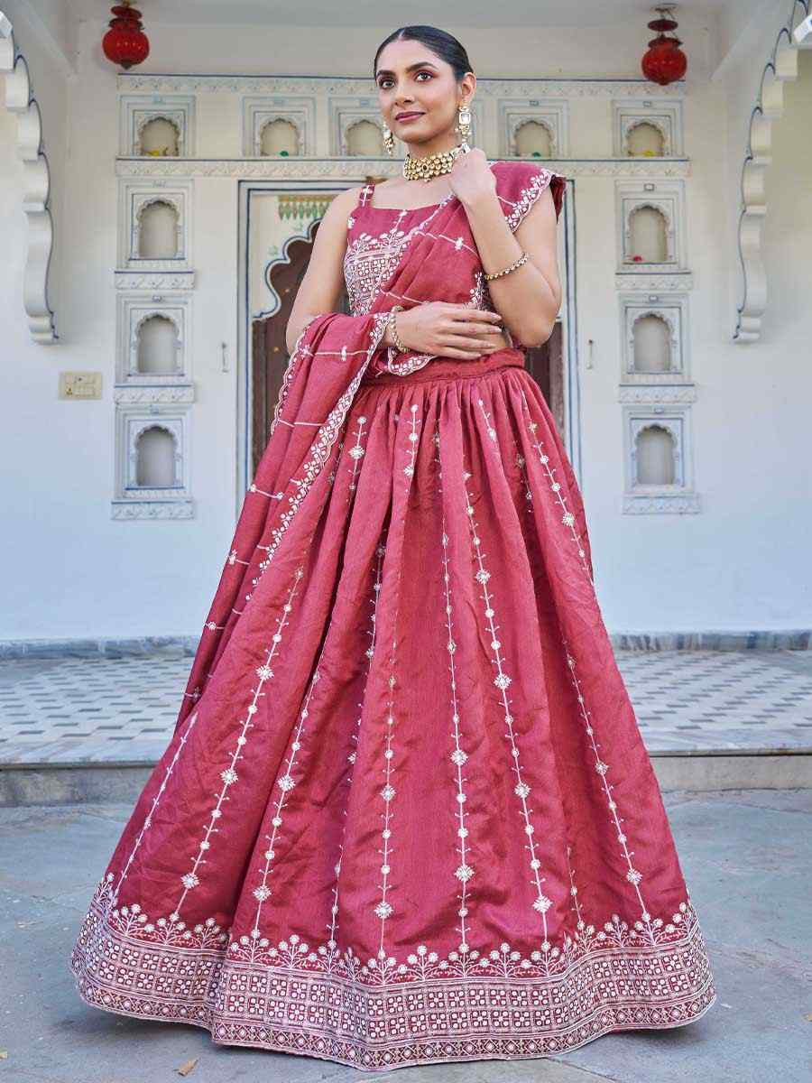 Pink Silk Embroidered Bridesmaid Wedding Heavy Border Lehenga Choli