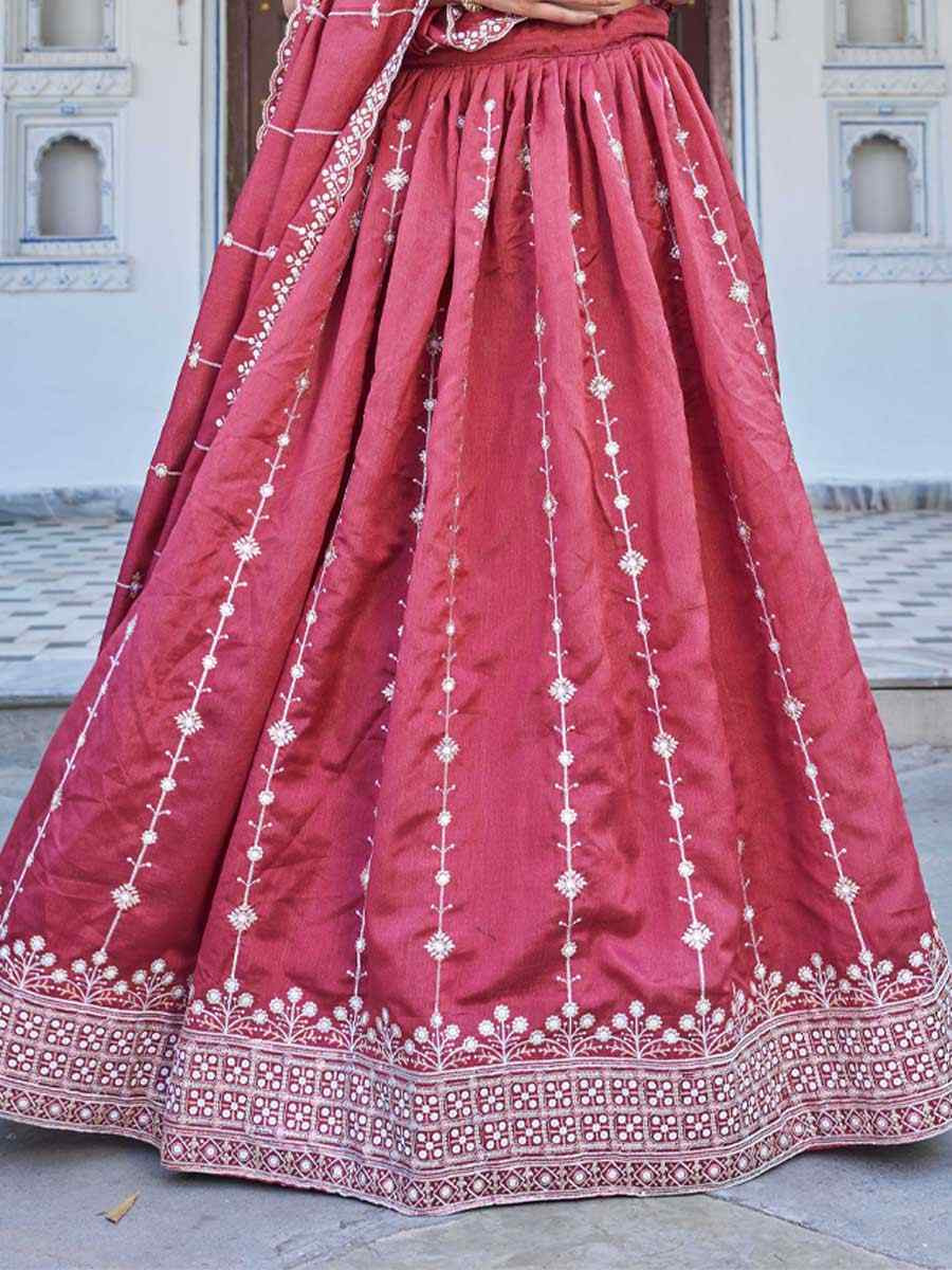 Pink Silk Embroidered Bridesmaid Wedding Heavy Border Lehenga Choli