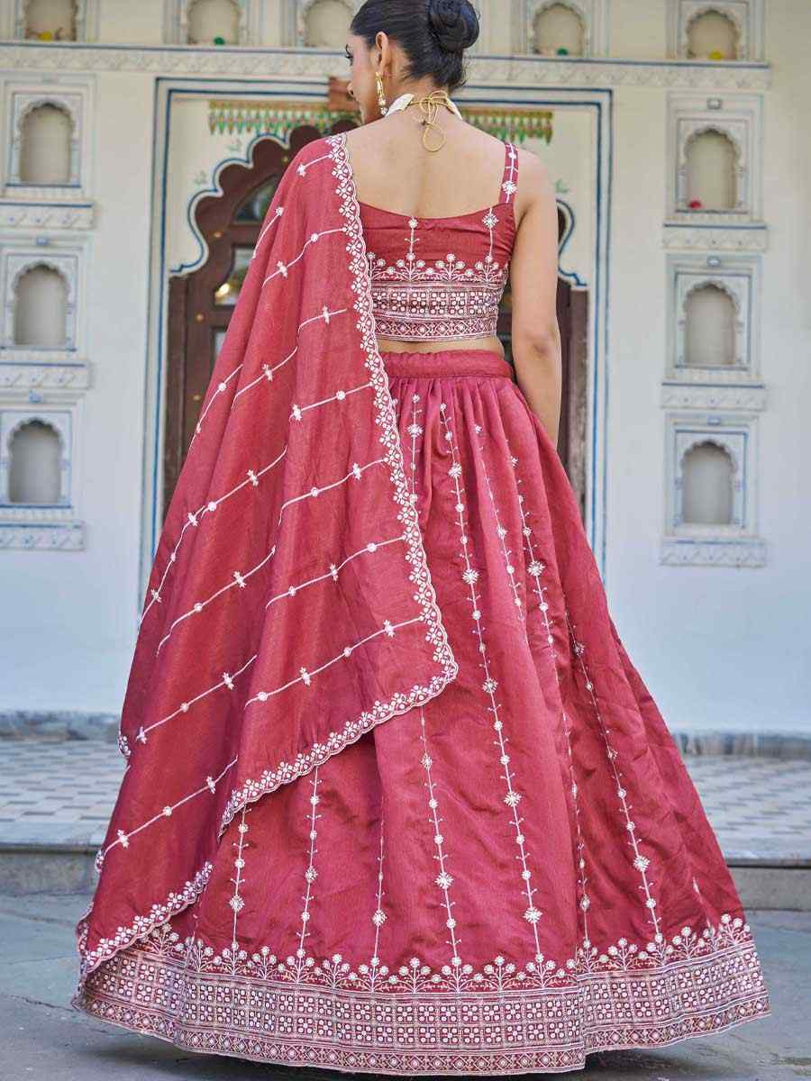 Pink Silk Embroidered Bridesmaid Wedding Heavy Border Lehenga Choli
