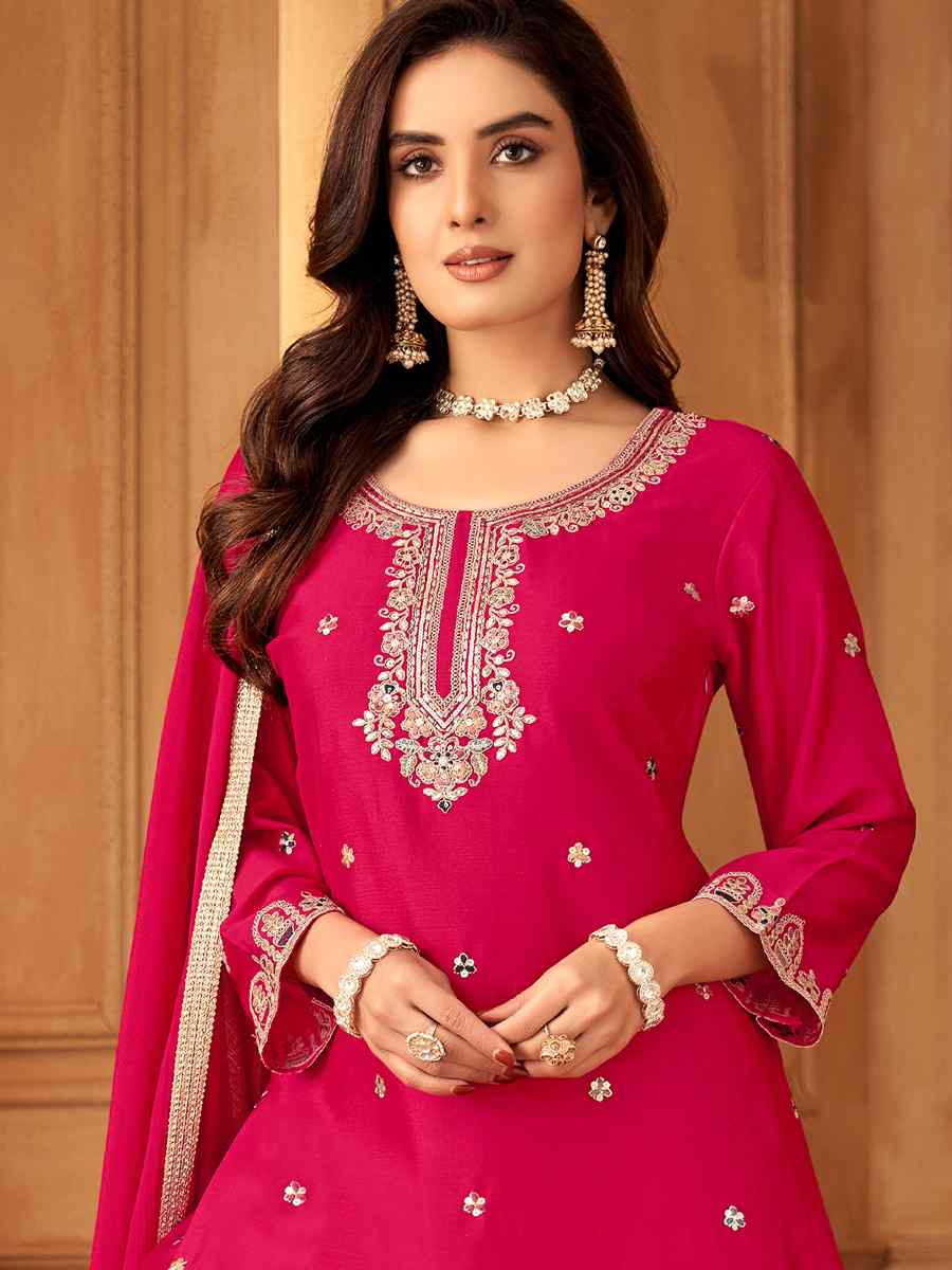 Pink Silk Embroidered Festival Casual Ready Palazzo Pant Salwar Kameez
