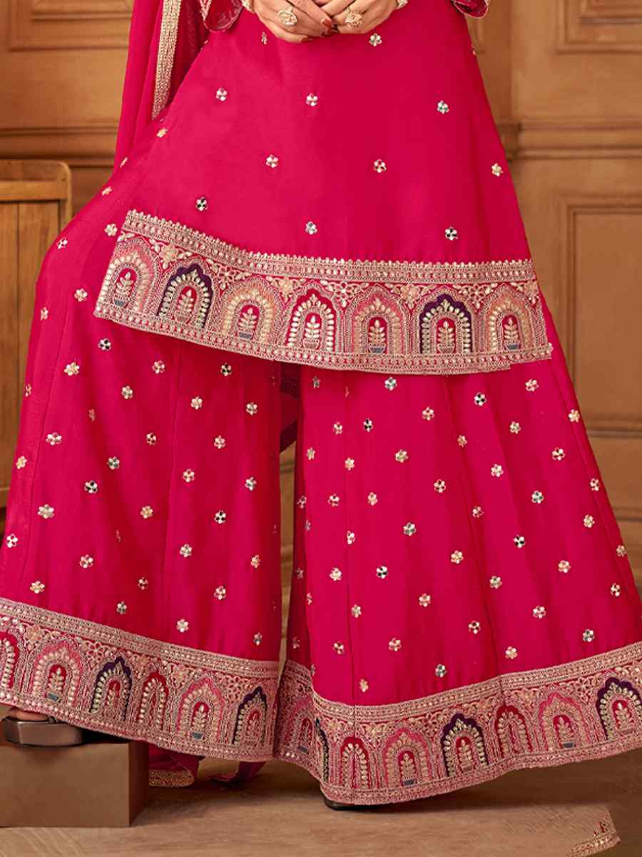 Pink Silk Embroidered Festival Casual Ready Palazzo Pant Salwar Kameez