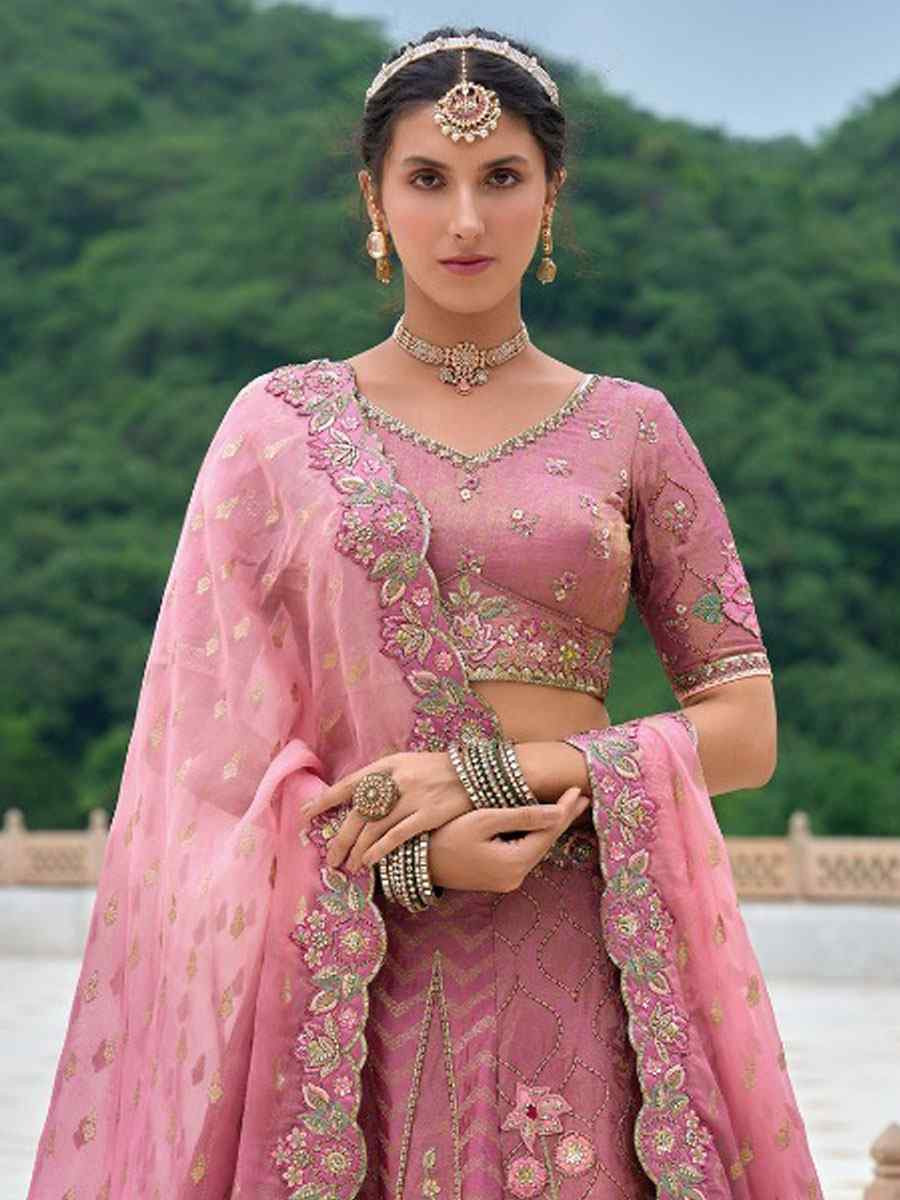 Pink Silk Embroidered Festival Reception Bridal Traditional Heavy Border Lehenga Choli