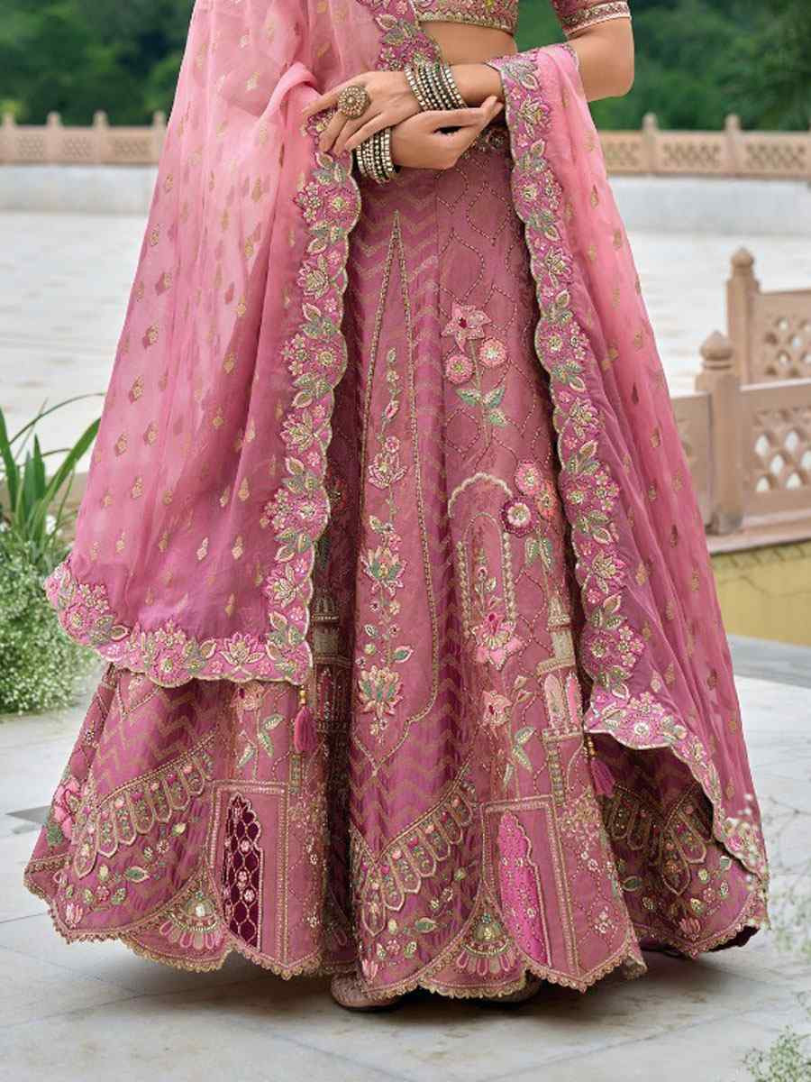 Pink Silk Embroidered Festival Reception Bridal Traditional Heavy Border Lehenga Choli