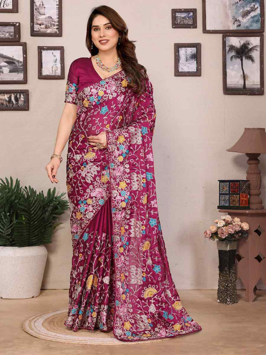 Pink Silk Embroidered Festival Wedding Fancy Heavy Border Saree